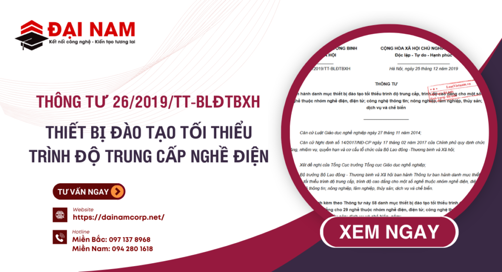 Thông Tư 26/2019/TT-BLĐTBXH Thiết Bị Đào Tạo Tối Thiểu Trình Độ Trung Cấp Nghề Điện