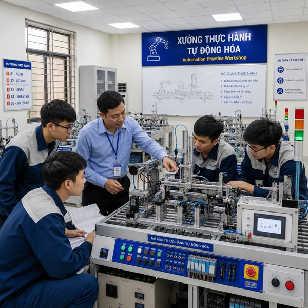Xưởng thực hành tự động hóa giúp sinh viên ứng dụng lý thuyết vào thực tế
